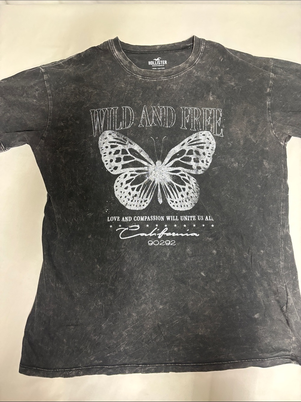Hollister Wild and Free Butterfly Mineral Wash Graphic Tee Small